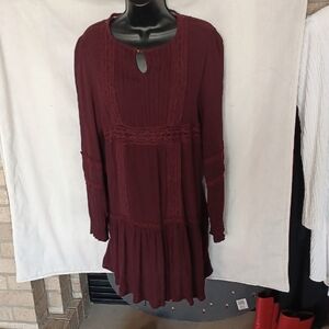 Skylar & Jade Burgundy Boho Peasant Prairie Dress